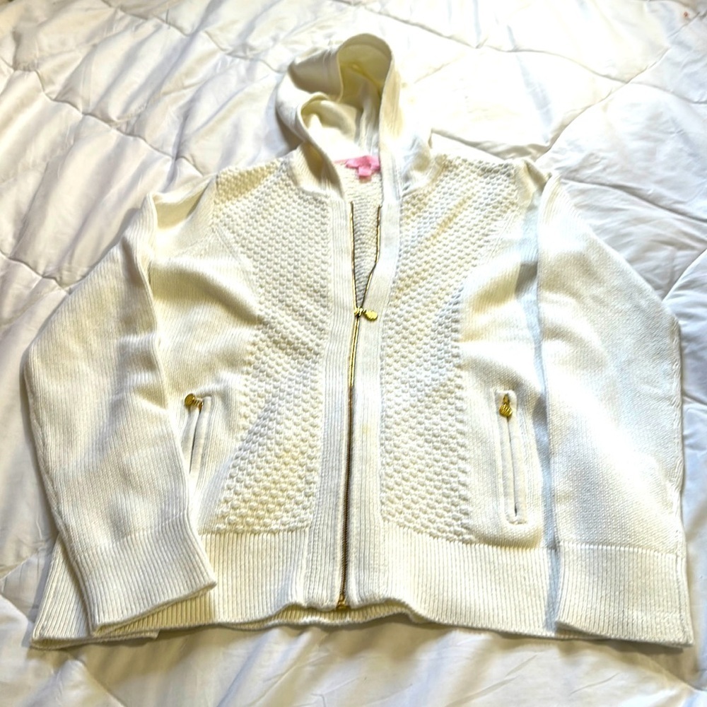 Lilly Pulitzer White Knit Zip Hoodie